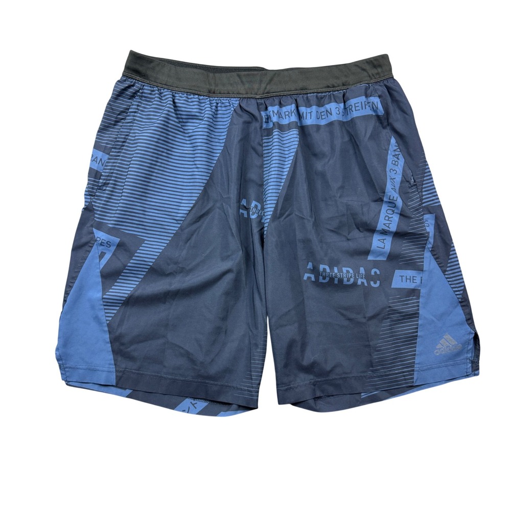 Adidas Men XL Blue Graphic Training Shorts 9" Athletic Workout Sportswear Kit